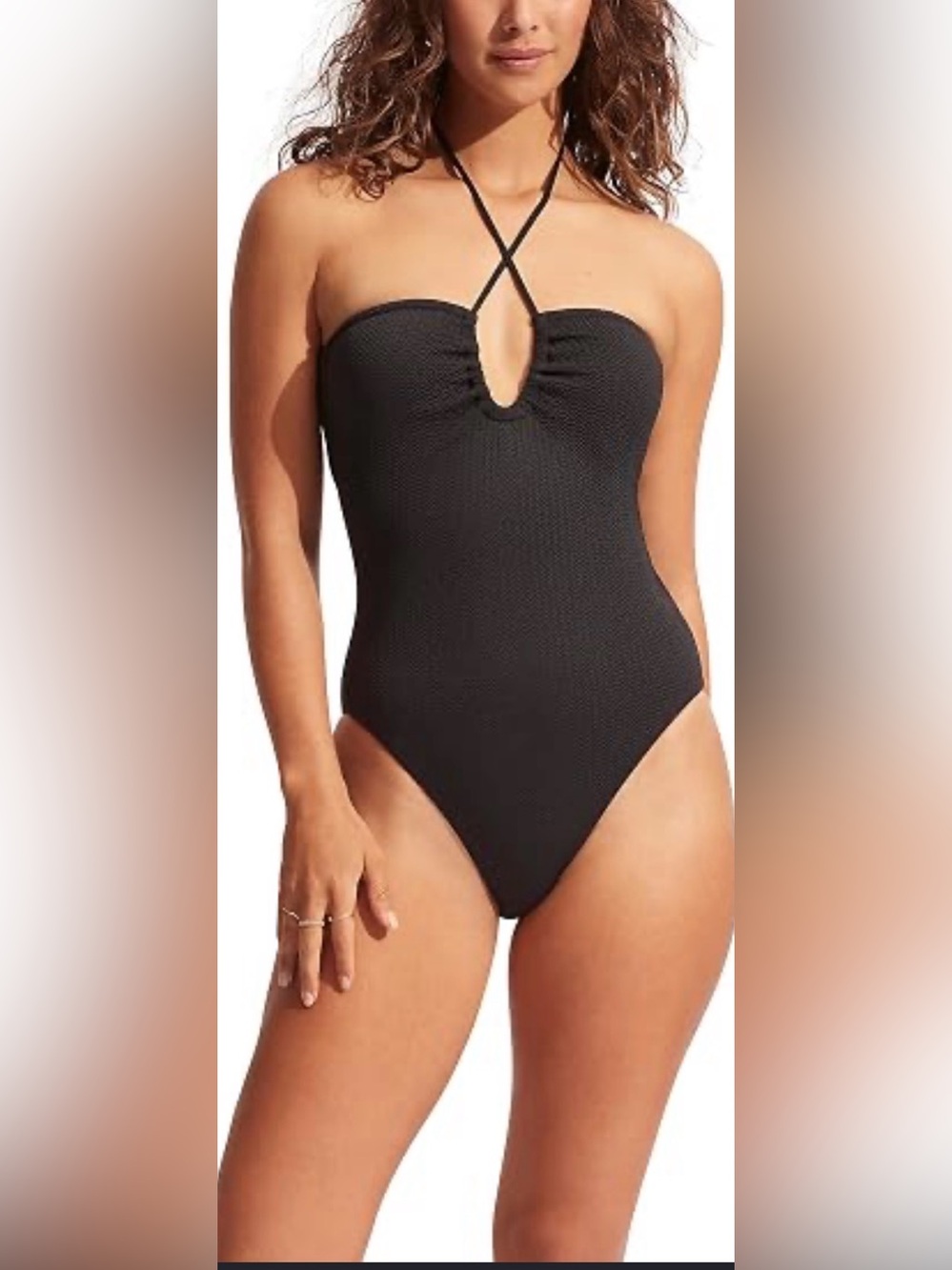 SEAFOLLY Womens Sea Dive Halter Bandeau One Piece Swimsuit US 8 Black
